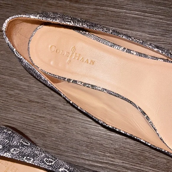 SOLD Cole Haan Animal Print Black Pointed Toe Flats - Picture 5 of 7